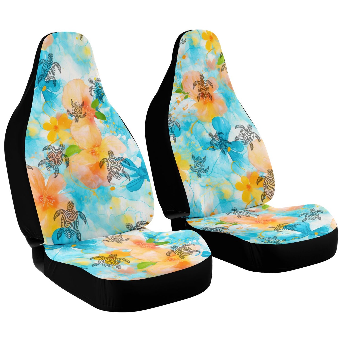 Boho Sea Turtle Colorful Abstract Floral Car Seat Covers – Summer Vibes Design, High Quality Custom Design, Summer Vibe