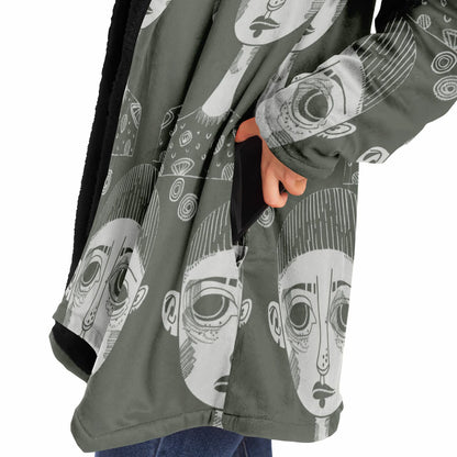 Gray Abstract Cloak – Abstract Expressionism Hooded Cloak | Artistic Fashion Meets Boho Chic Style