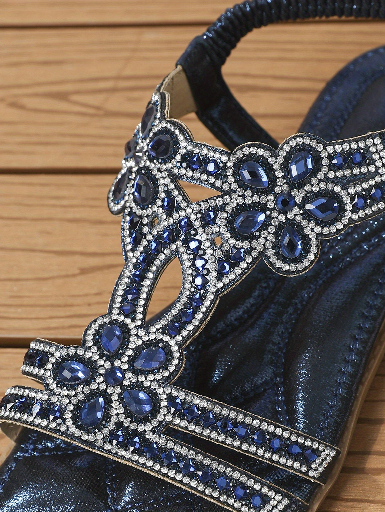 Women's Rhinestone Bohemian Wedge Sandals with Dress Shoe - Wide Width Summer Slippers, Thick Platform Heel &  Upper/Cushioning - Sparkling Party Shoes for Weddings, Beach, Prom (Hand Washable)