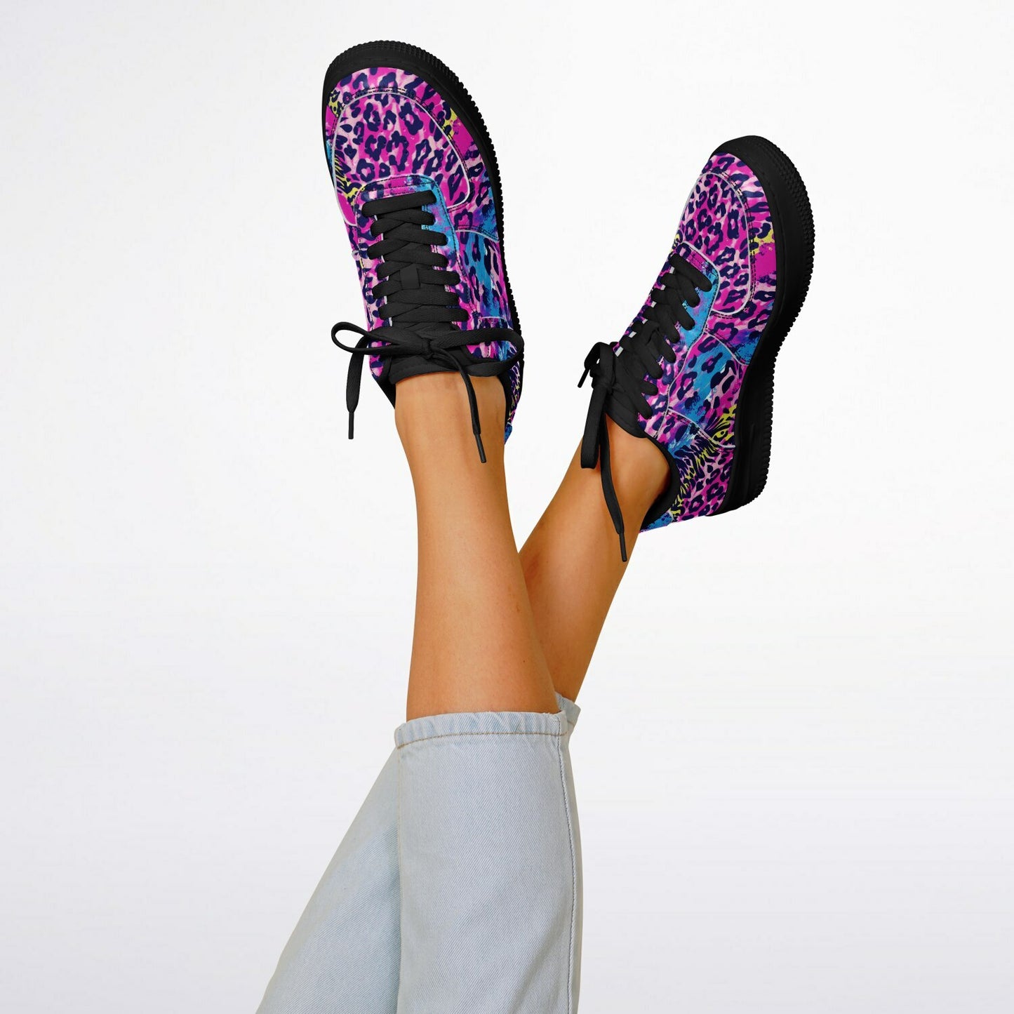 Vibrant Cheetah Print Sneakers with Bold Brush Strokes Men's and Women's