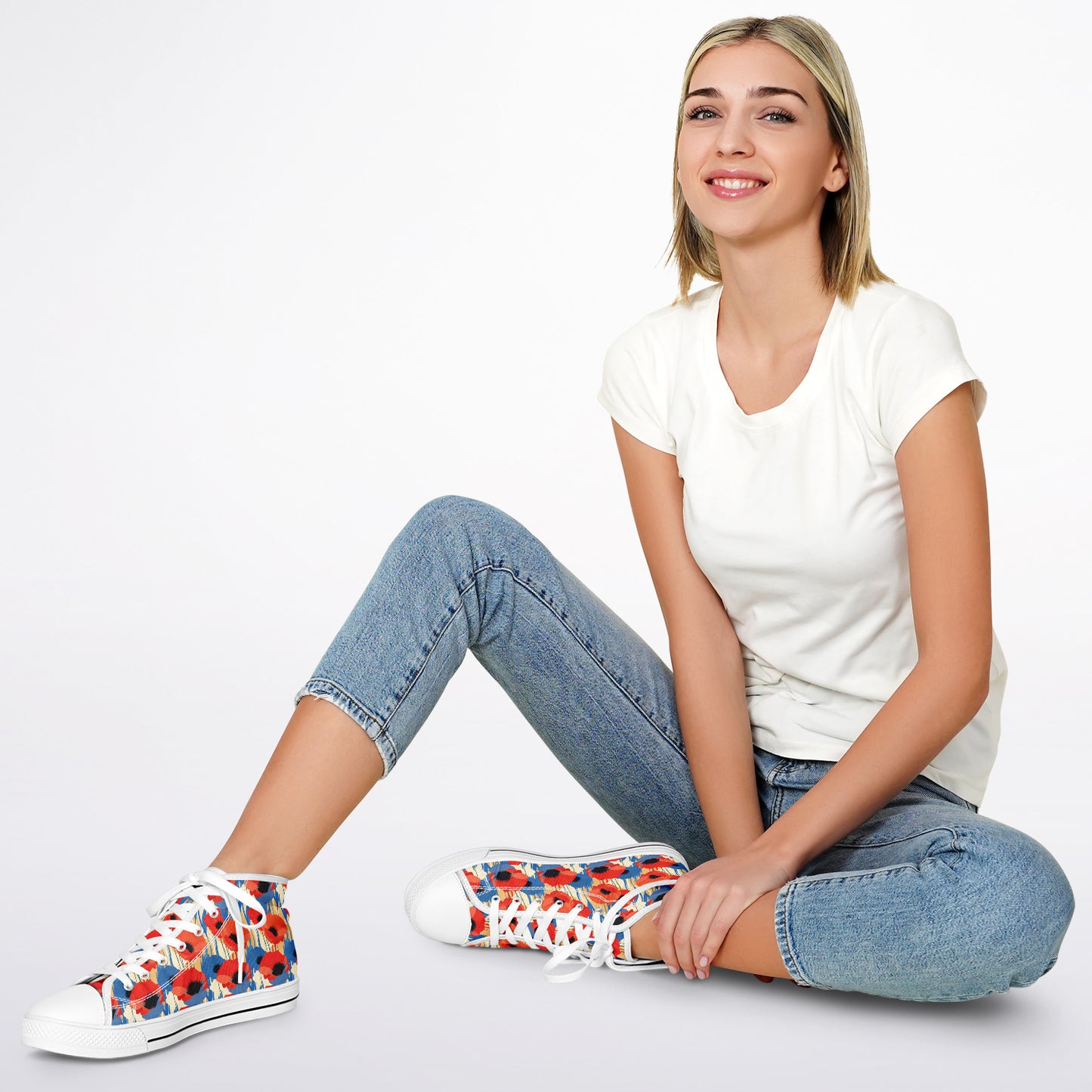 Urban Peak High Top Shoes | Abstract Poppy & Blue Flower Design