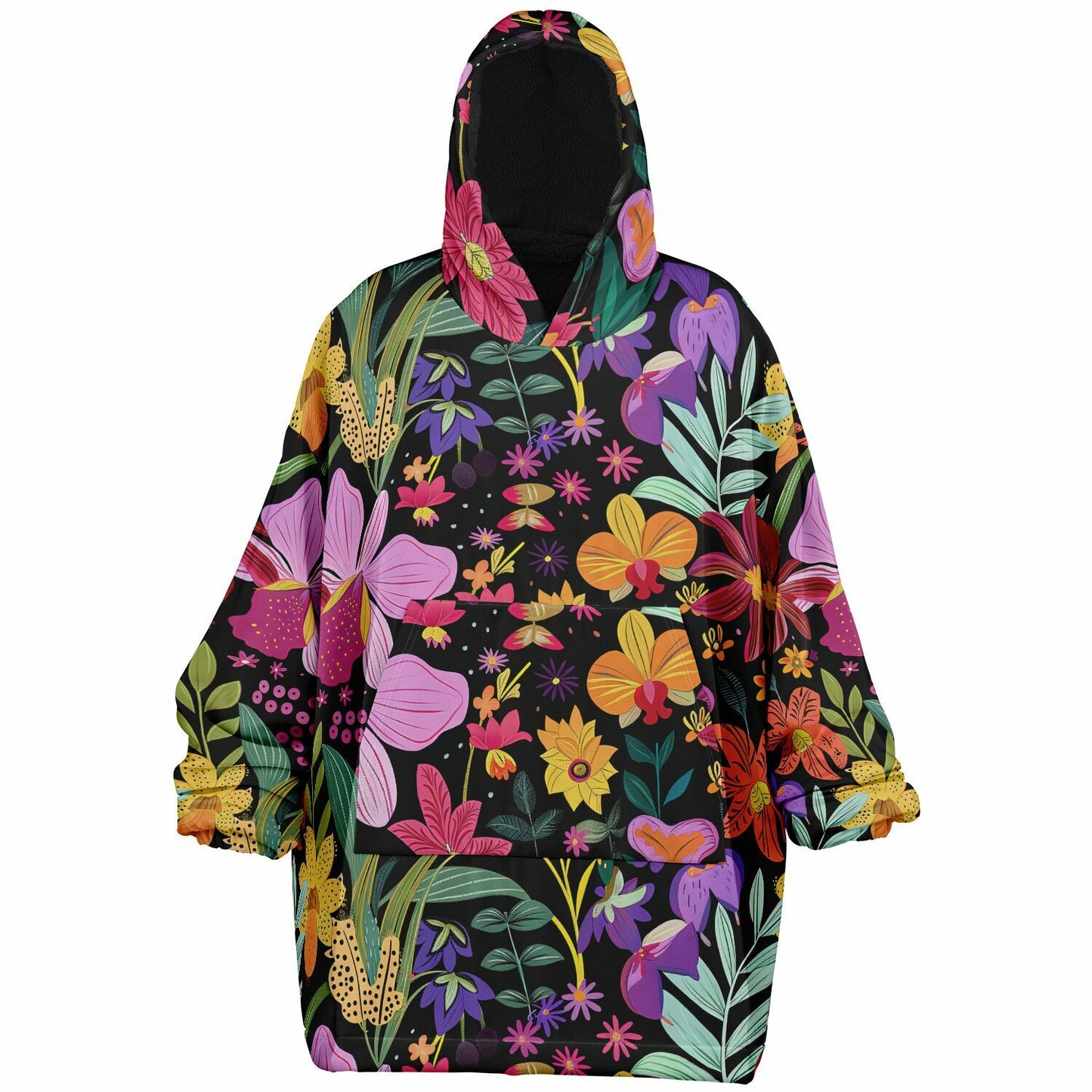 Snug Hoodie: When Your Garden Goes Full Boho Chic Red, Yellow, Purple, White, Black Flower Design