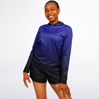 Blue & Black Gradient Women's Long Sleeve Hooded Performance Shirt