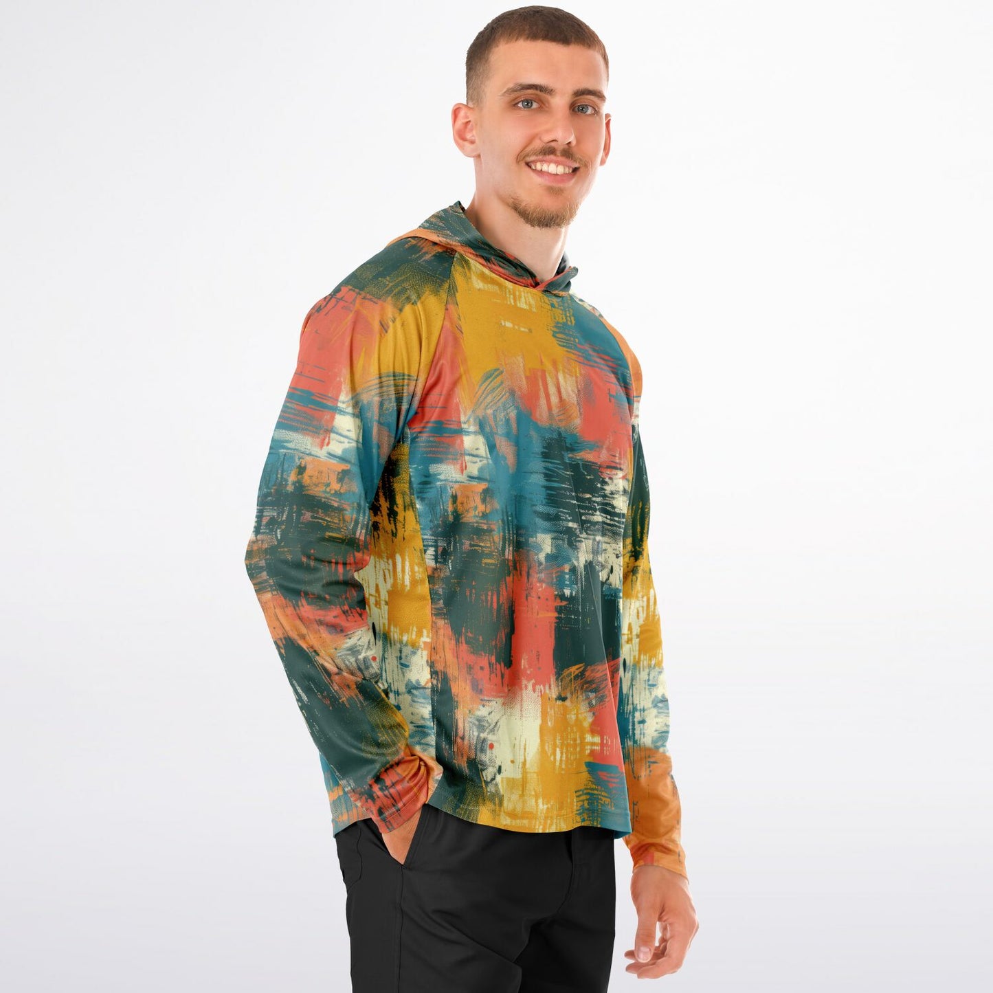 Men’s Long Sleeve Hooded Performance Shirt – “Oops, I Hugged the Paint Wall” Edition