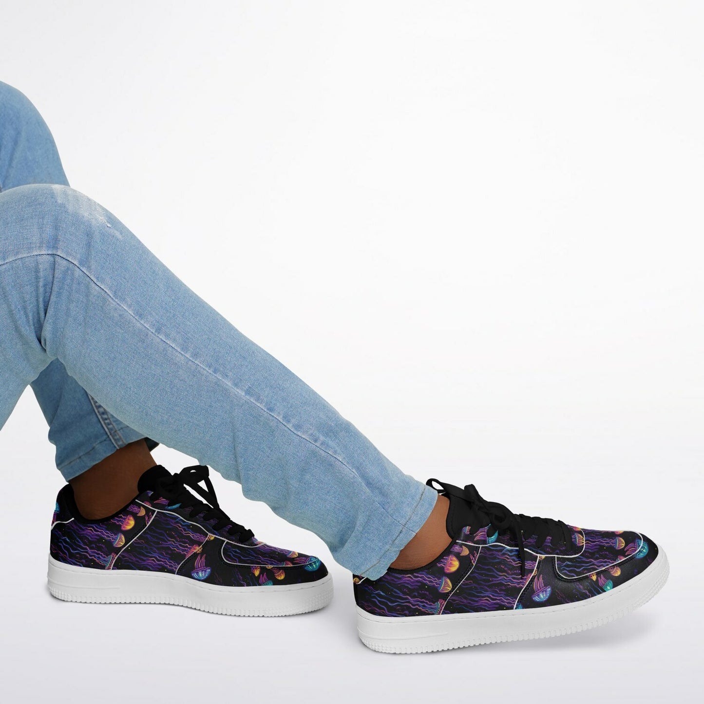 Core Low Shoes, Blue & Purple Jellyfish Sneakers, Ocean-Inspired Low Tops, Creative Sea Life Shoes, Custom Shoes