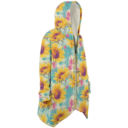 Cloak Hoodie – Sunflowers Gone Wild 🌻 Vintage Floral With a Splash of Chaos