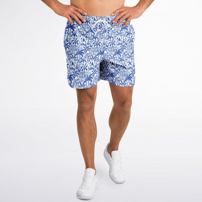 Men's Fashion Shorts | Ancient Art Blue & White Pattern Shorts | Birds & Palm Trees Fashion Shorts | Beach Shorts