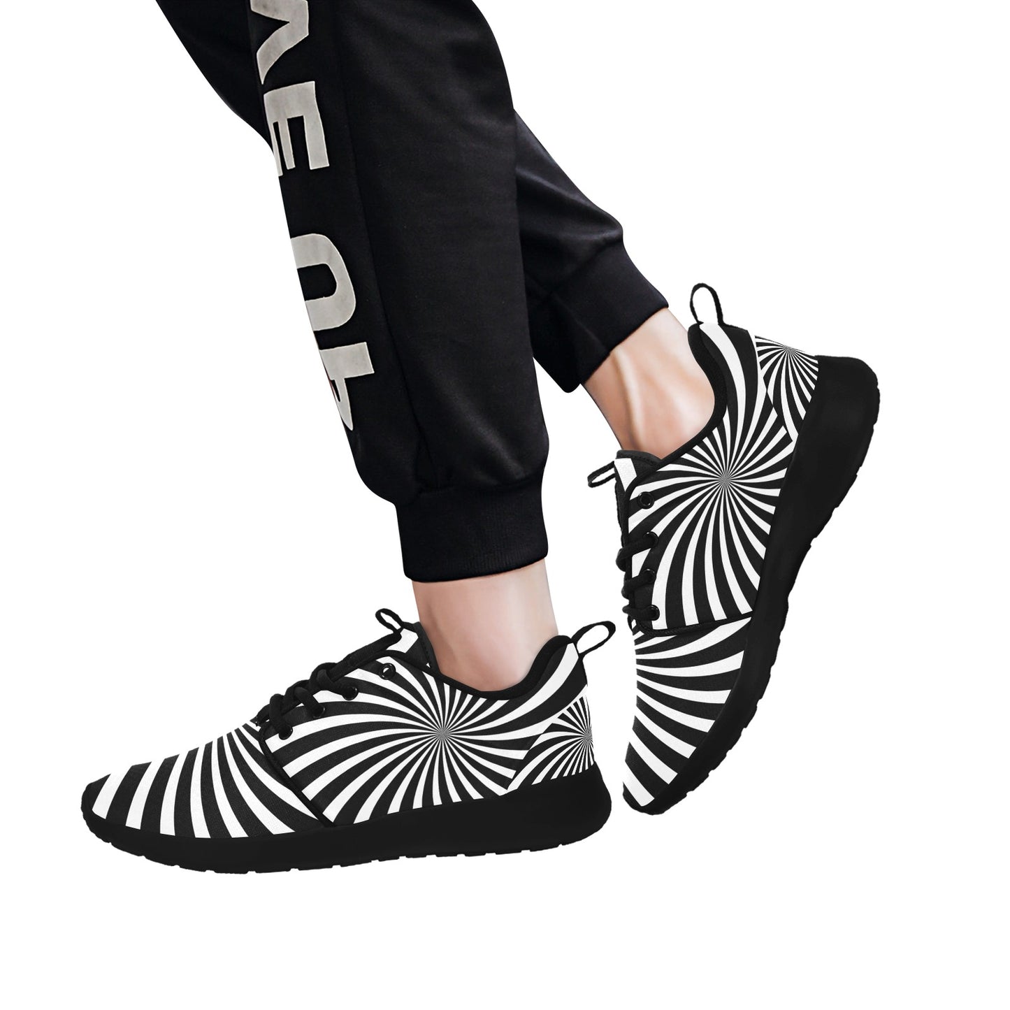 Psychedelic Men's Breathable Sneakers, Funky Zebra Spiral Black White Print Lace-up Running Cool Designer Casual Crazy Festival Shoes&nbsp;