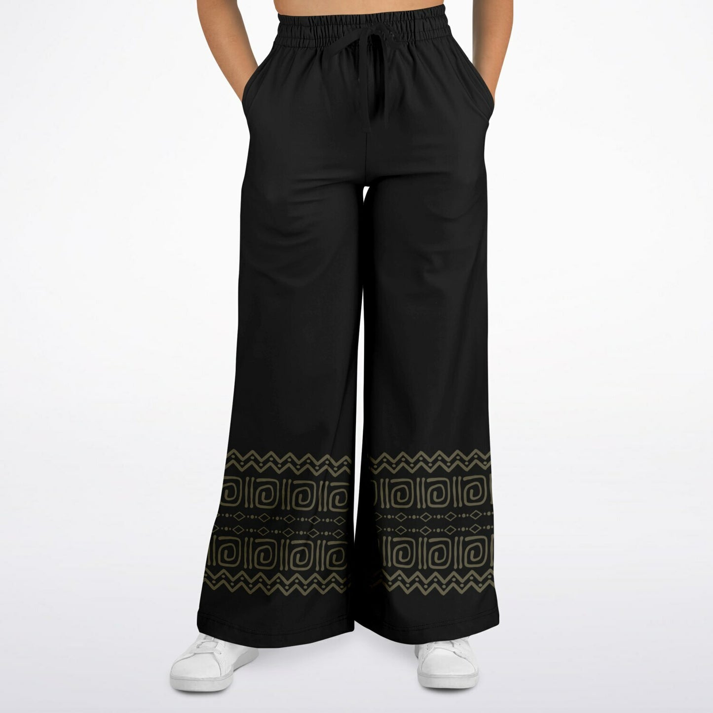Boho Tribal Flare Joggers – Full Length Festival Pants, Hand Block Print Flare Trousers & Activewear Athletic