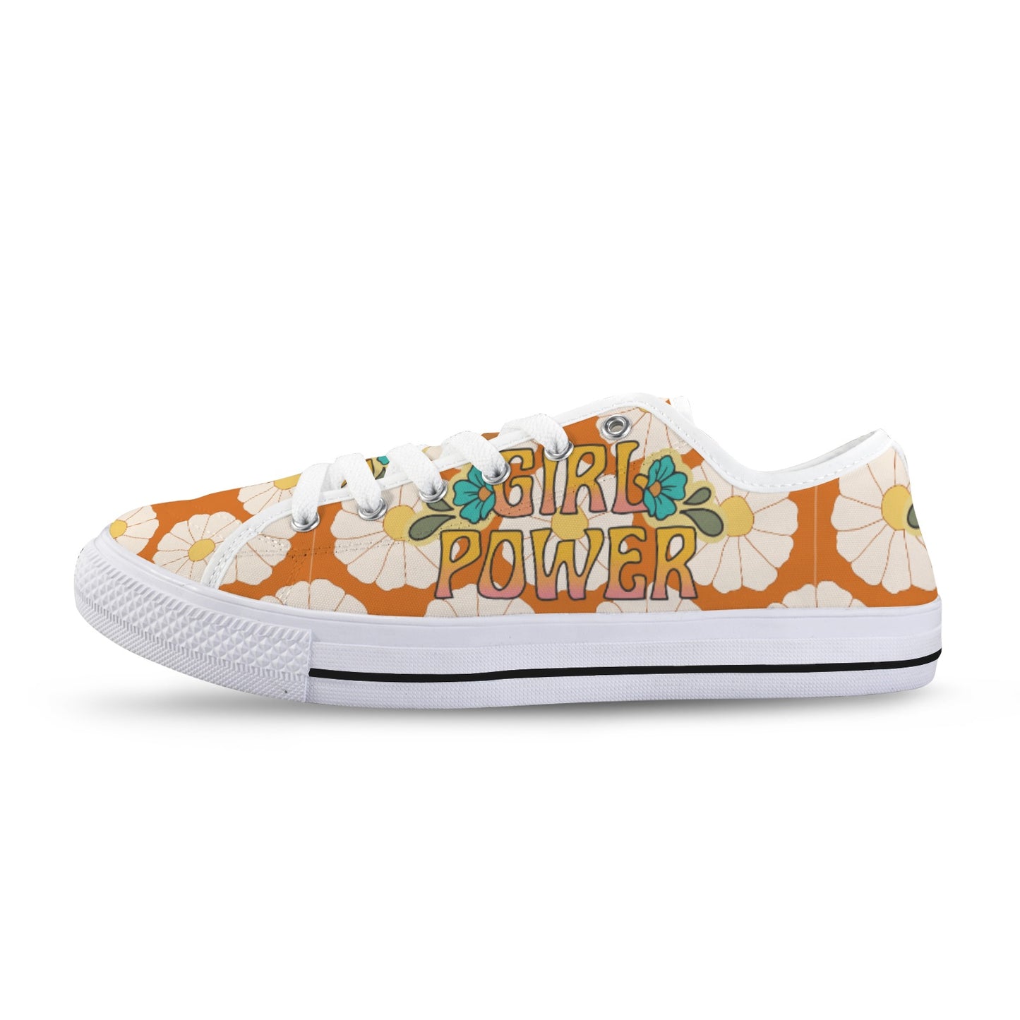 70's Mid Mod Groovy Hippie Boho Sneakers, Retro 70's Vibe Girl Power Women's Low Top Sneakers