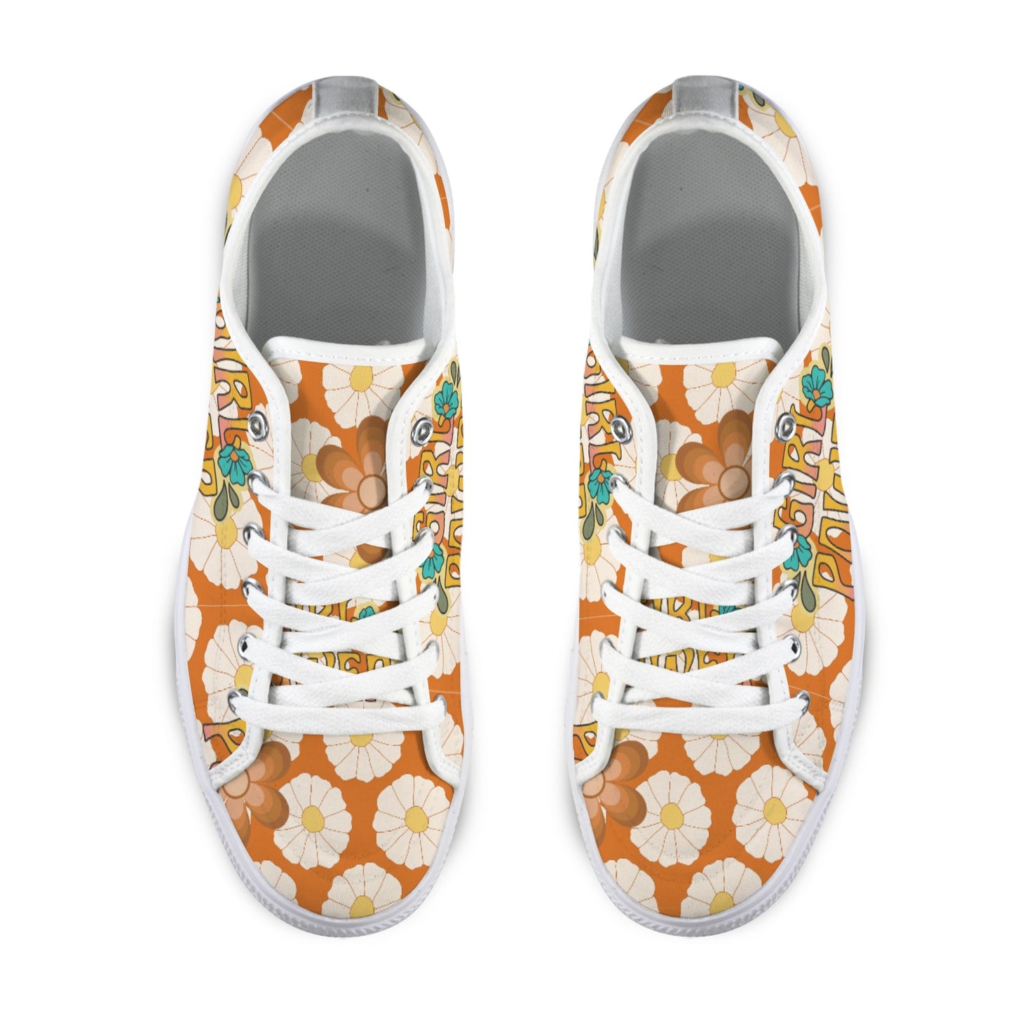 70's Mid Mod Groovy Hippie Boho Sneakers, Retro 70's Vibe Girl Power Women's Low Top Sneakers