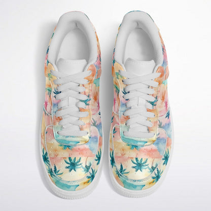 Super Cool Beach Shoes, Tropical Watercolor Sneakers, Pastel Palm Tree Low Tops, Summer Beach Shoes