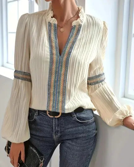 V-neck Patchwork Shirt