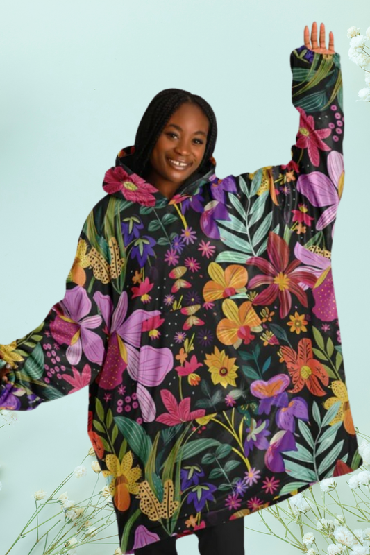 Snug Hoodie: When Your Garden Goes Full Boho Chic Red, Yellow, Purple, White, Black Flower Design