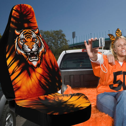 Custom Car Seat Covers – Custom Football Car Seat Covers | Black & Orange Tiger