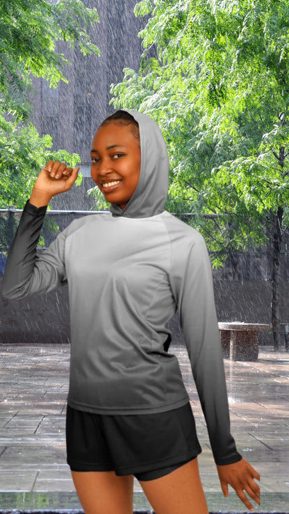 Women's Long Sleeve Hooded Performance Shirt - Gradient Gray copy