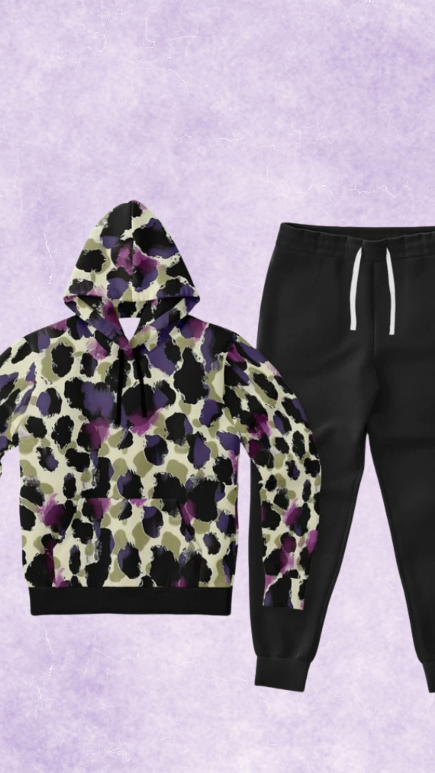 Athletic Hoodie & Jogger Set | Purple & Beige Leopard Print Streetwear