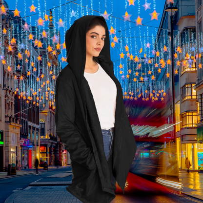 Black Oversized Hoodie Long Warm Hooded Sweatshirt Women Men, Plus Sizes Available