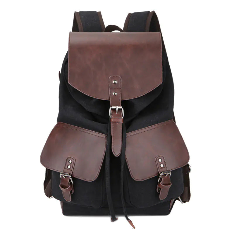 Canvas Men's Backpack with Crazy Horse Leather