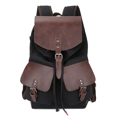 Canvas Men's Backpack with Crazy Horse Leather