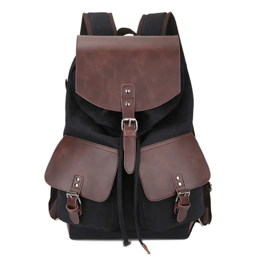Canvas Men's Backpack with Crazy Horse Leather