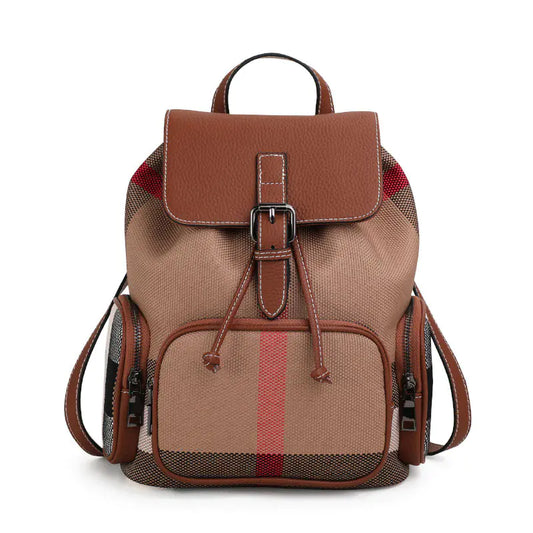 Classic Plaid Leather Backpack for Women