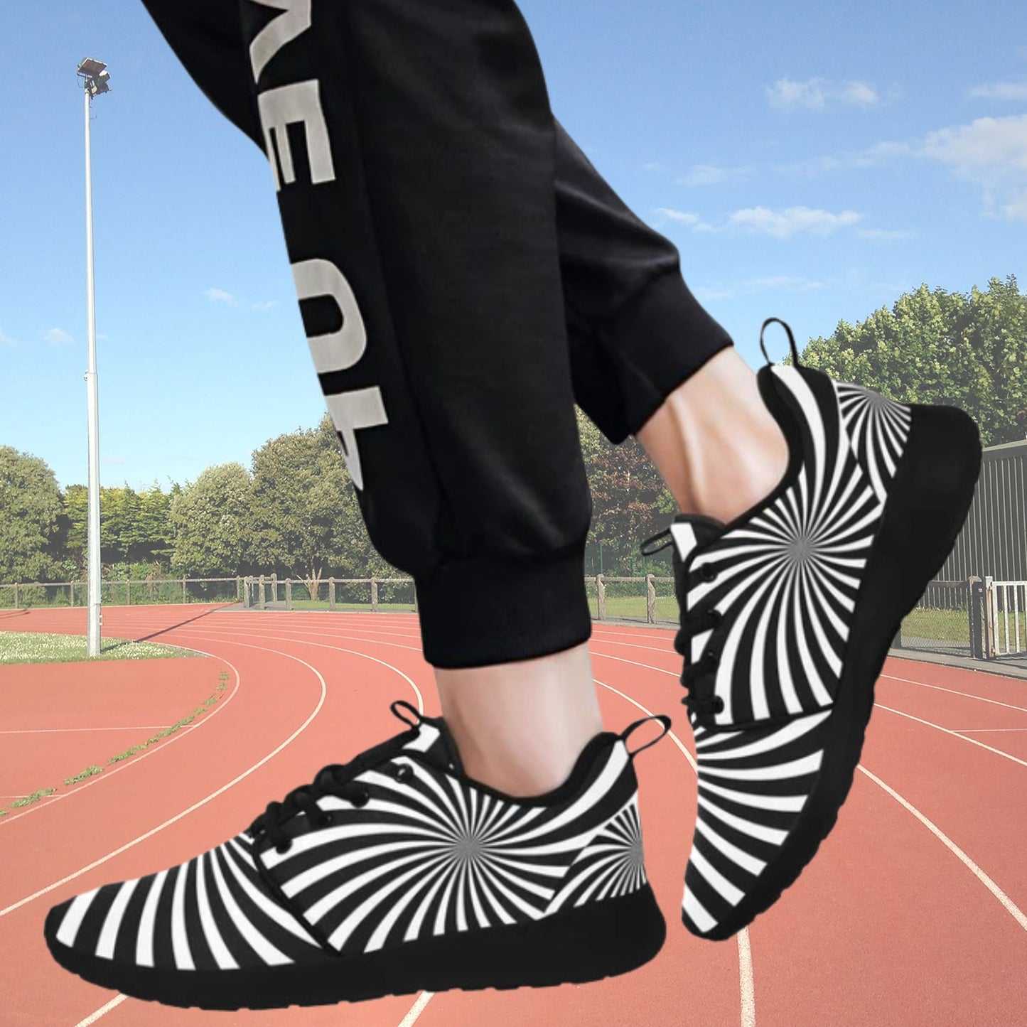 Psychedelic Men's Breathable Sneakers, Funky Zebra Spiral Black White Print Lace-up Running Cool Designer Casual Crazy Festival Shoes&nbsp;