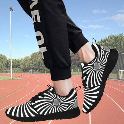 Psychedelic Men's Breathable Sneakers, Funky Zebra Spiral Black White Print Lace-up Running Cool Designer Casual Crazy Festival Shoes&nbsp;
