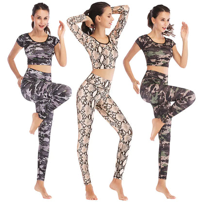 Women's Sexy Crop Fitness Yoga Set with Snakeskin Design