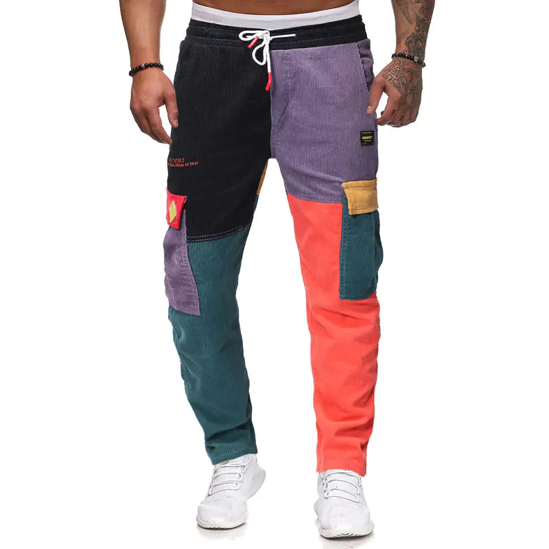Vintage Patchwork Cargo Pants with Drawstring Waist