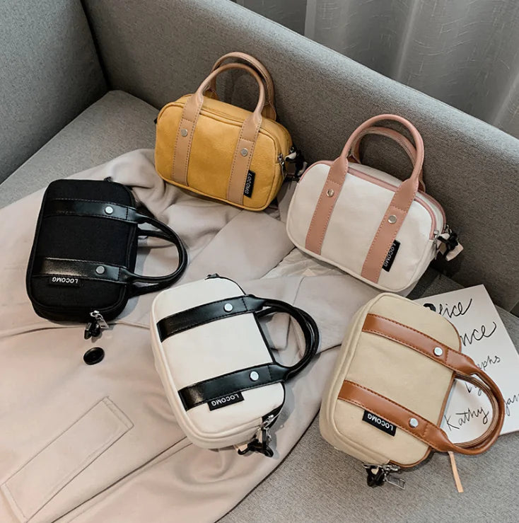 Color-Block Leather and Canvas Crossbody Bag