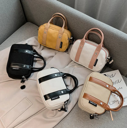 Color-Block Leather and Canvas Crossbody Bag