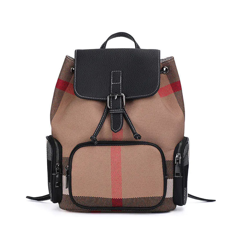 Classic Plaid Leather Backpack for Women