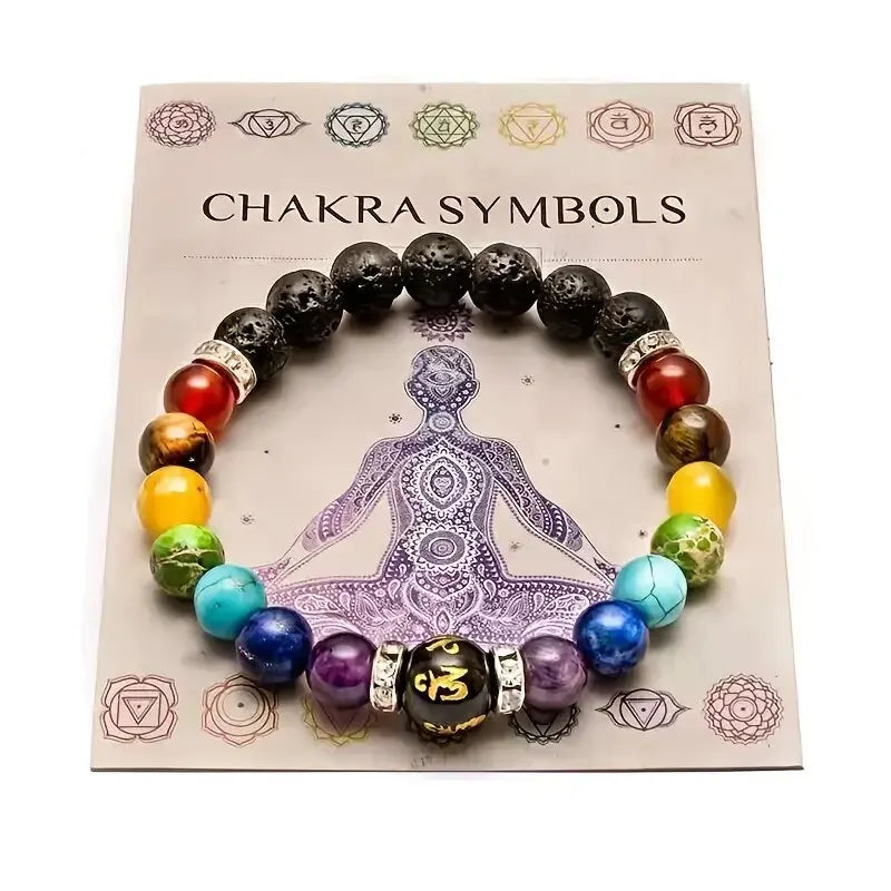 2pcs 7 Chakra Bracelet with Meaning Card for Men Women Natural Crystal Healing Anxiety Jewellery Mandala Yoga Bracelet Gift