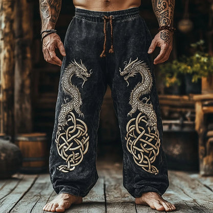 Men's Viking Retro Nordic Totem Two tone 3D Printed Casual Pants Drawstring Straight Leg Pants Summer Beach Pants