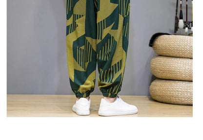 Chinese Style Pants Men Spring Summer Thin Breathable Cotton Linen Pants Men Harem Pants Printed Casual Pants Loose Pants