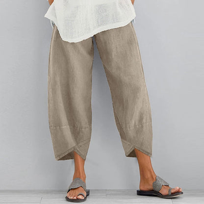 Women's Harem Pants Vintage Cotton Linen Elastic Waist Wide Leg Trousers Female Casual Solid Pockets Loose Cropped Pants