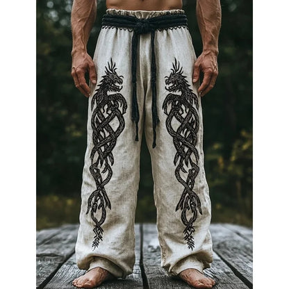 NEW Men's Viking Retro North European Eagle Totem 3D Printed Casual Pants Drawstring Straight Leg Pants Summer Beach Pants