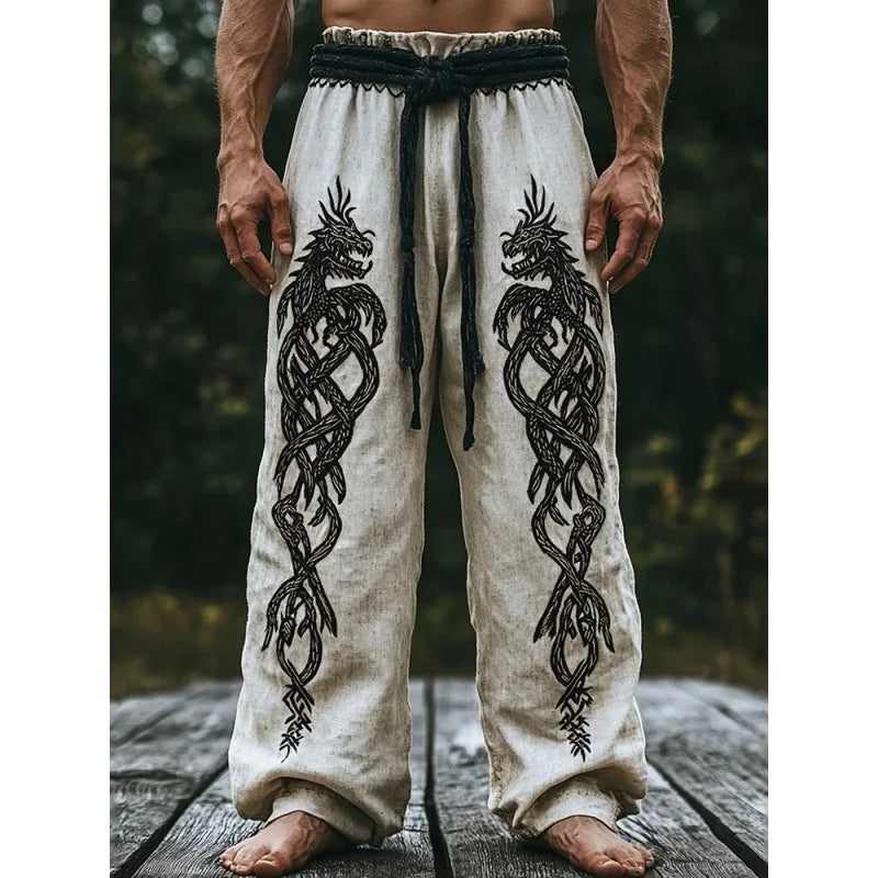 Men's Viking Retro Nordic Totem Two tone 3D Printed Casual Pants Drawstring Straight Leg Pants Summer Beach Pants