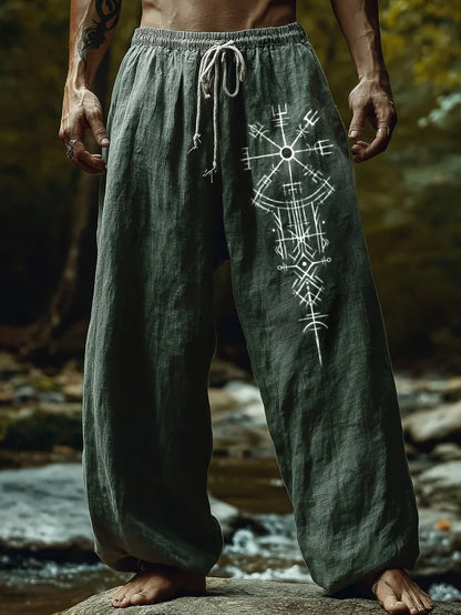 Men's Viking Retro Nordic Totem Two tone 3D Printed Casual Pants Drawstring Straight Leg Pants Summer Beach Pants
