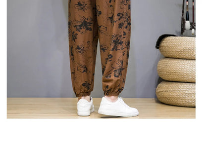 Chinese Style Pants Men Spring Summer Thin Breathable Cotton Linen Pants Men Harem Pants Printed Casual Pants Loose Pants