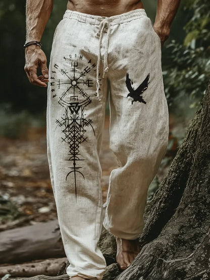 Men's Viking Retro Nordic Totem Two tone 3D Printed Casual Pants Drawstring Straight Leg Pants Summer Beach Pants