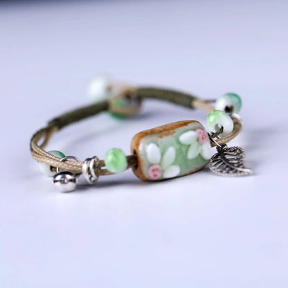 Handmade Boho Gypsy Hippie Design Brown Leather Star G Clef Note Metal Charms Wood Button Beads Wrap Unisex Adjustable Bracelet