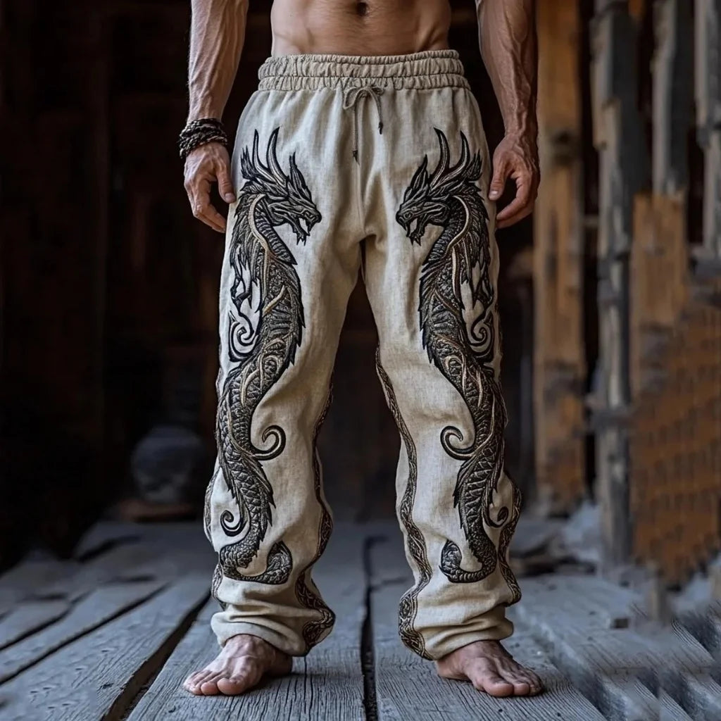 Men's Viking Retro Nordic Totem Two tone 3D Printed Casual Pants Drawstring Straight Leg Pants Summer Beach Pants