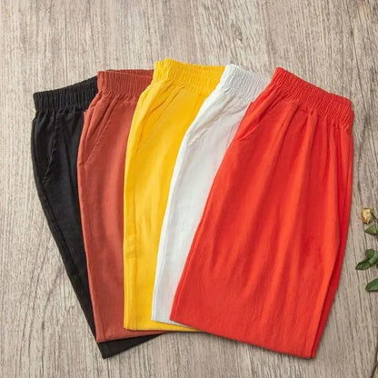 Women Casual Loose Harem Elastic Waist Cotton Linen Pants Ninth Trousers