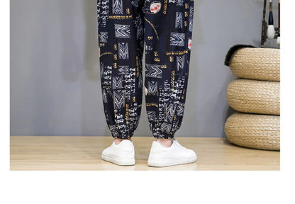 Chinese Style Pants Men Spring Summer Thin Breathable Cotton Linen Pants Men Harem Pants Printed Casual Pants Loose Pants