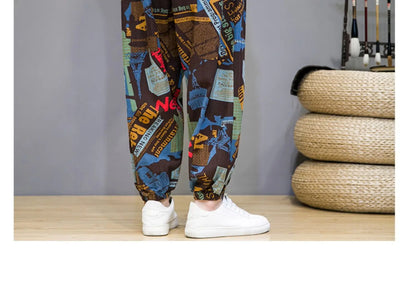 Chinese Style Pants Men Spring Summer Thin Breathable Cotton Linen Pants Men Harem Pants Printed Casual Pants Loose Pants