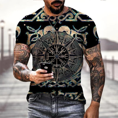 Viking Tattoo 3D Printing T-Shirt Men's Fashion Street Hip Hop Viking Pattern Short Sleeve T shirt Summer
