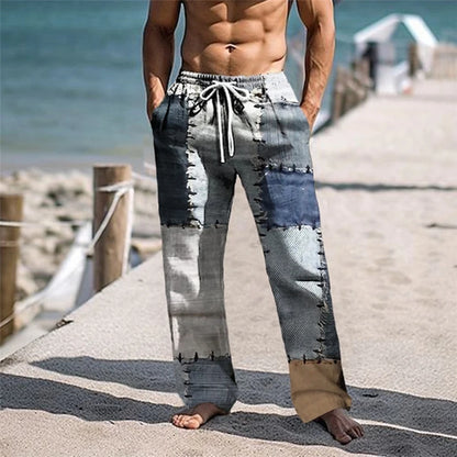 Men's Trousers Summer Pants Beach Pants Drawstring Elastic Waist 3D Print Color Block Geometric Graphic Prints Casual Pants
