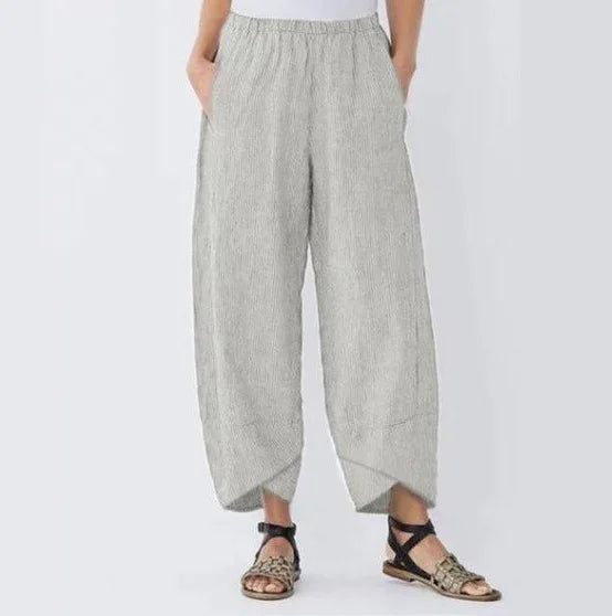 Women's Harem Pants Vintage Cotton Linen Elastic Waist Wide Leg Trousers Female Casual Solid Pockets Loose Cropped Pants